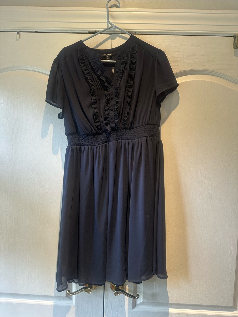 Torrid navy blue chiffon smocked waist mini dress